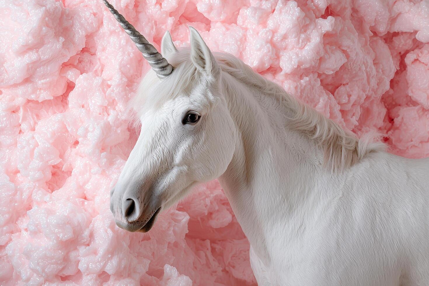 White unicorn in pink cotton candy photo