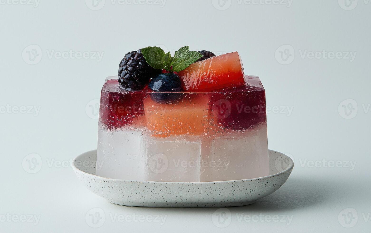 Refreshing summer dessert, layered ice cube with berries and melon photo