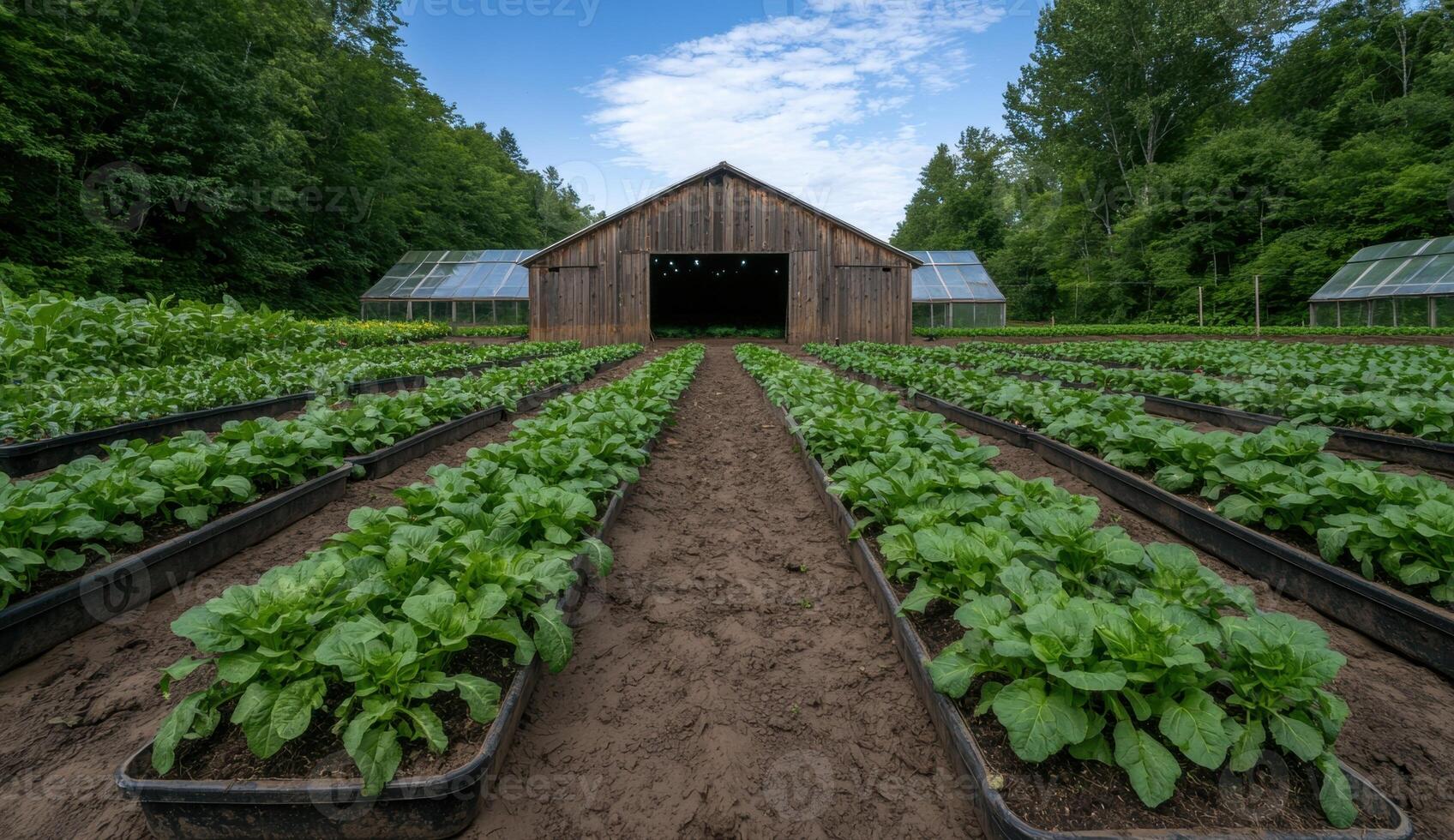 An empty field with rows of vegetables photo