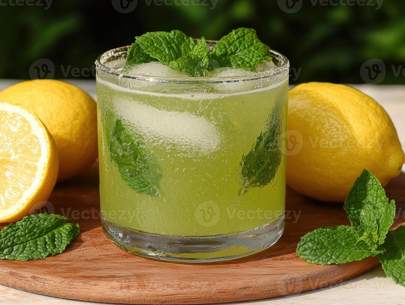 Refreshing summer mojito cocktail with lemon and mint photo
