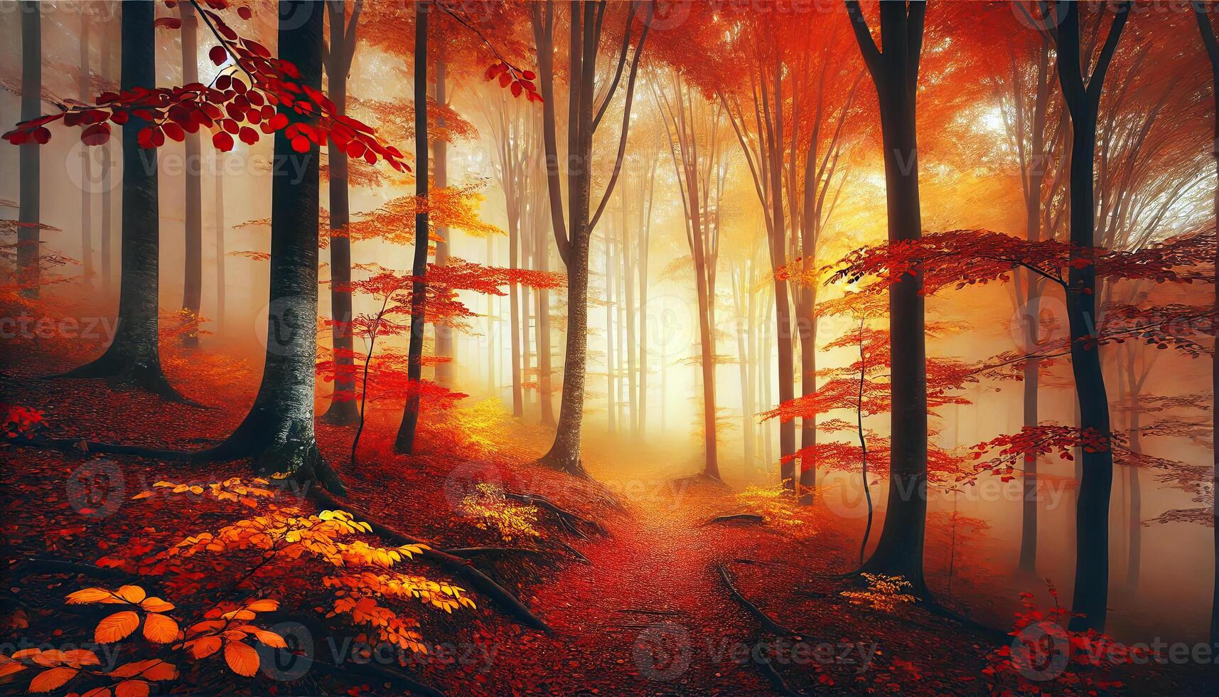 Background Image of lush rainforest covered in thick layers of fog, with towering trees, hanging vines, and a soft glow breaking through the mist, creating a mystical and immersive ambiance photo