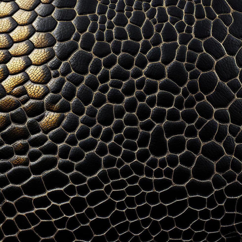 Black leather texture, gold glitter, beautiful realistic leather. Print background, print photo