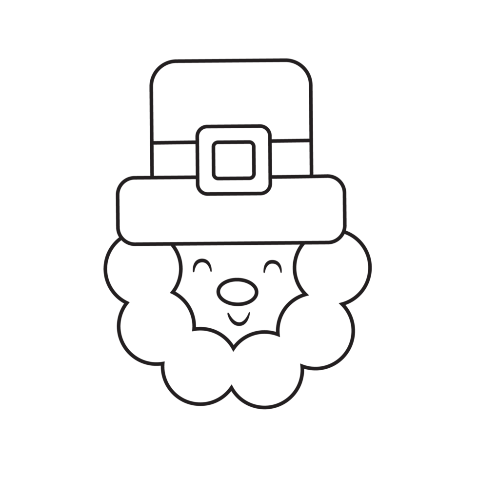 Saint Patrick's Day Leprechaun Face Outline Illustration, Cute Leprechaun Cartoon, Outline Illustration with Transparent Background. png