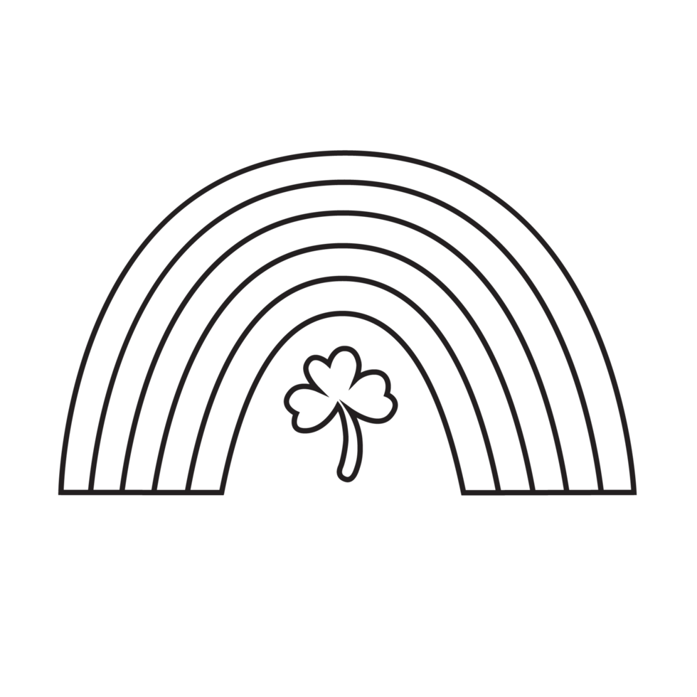 This image features an outlined rainbow with a shamrock at the center. It represents minimalistic Irish symbolism and is perfect for creativity or culture. This image has a transparent background. png