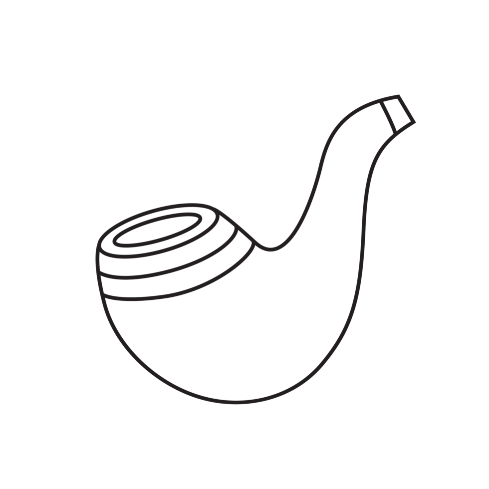 A transparent background illustration of tobacco smoking Vintage Pipe, outlined in black, featuring a clover symbol. It's a minimalistic design tied to luck and Irish traditions. png