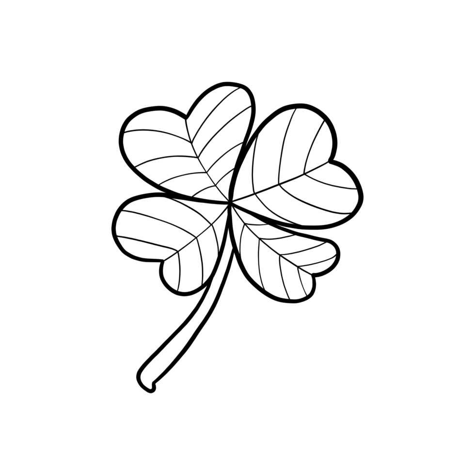 Illustration of a Samlock leaf outline, a St. Patrick's Day symbol, the illustration has a simple white background and is cut with black lines. png