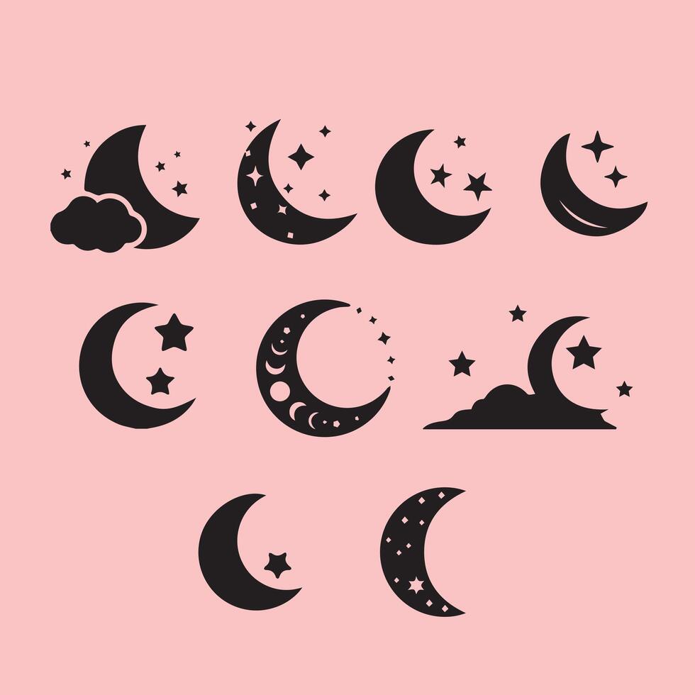 Collection of Moon and Star Icons vector
