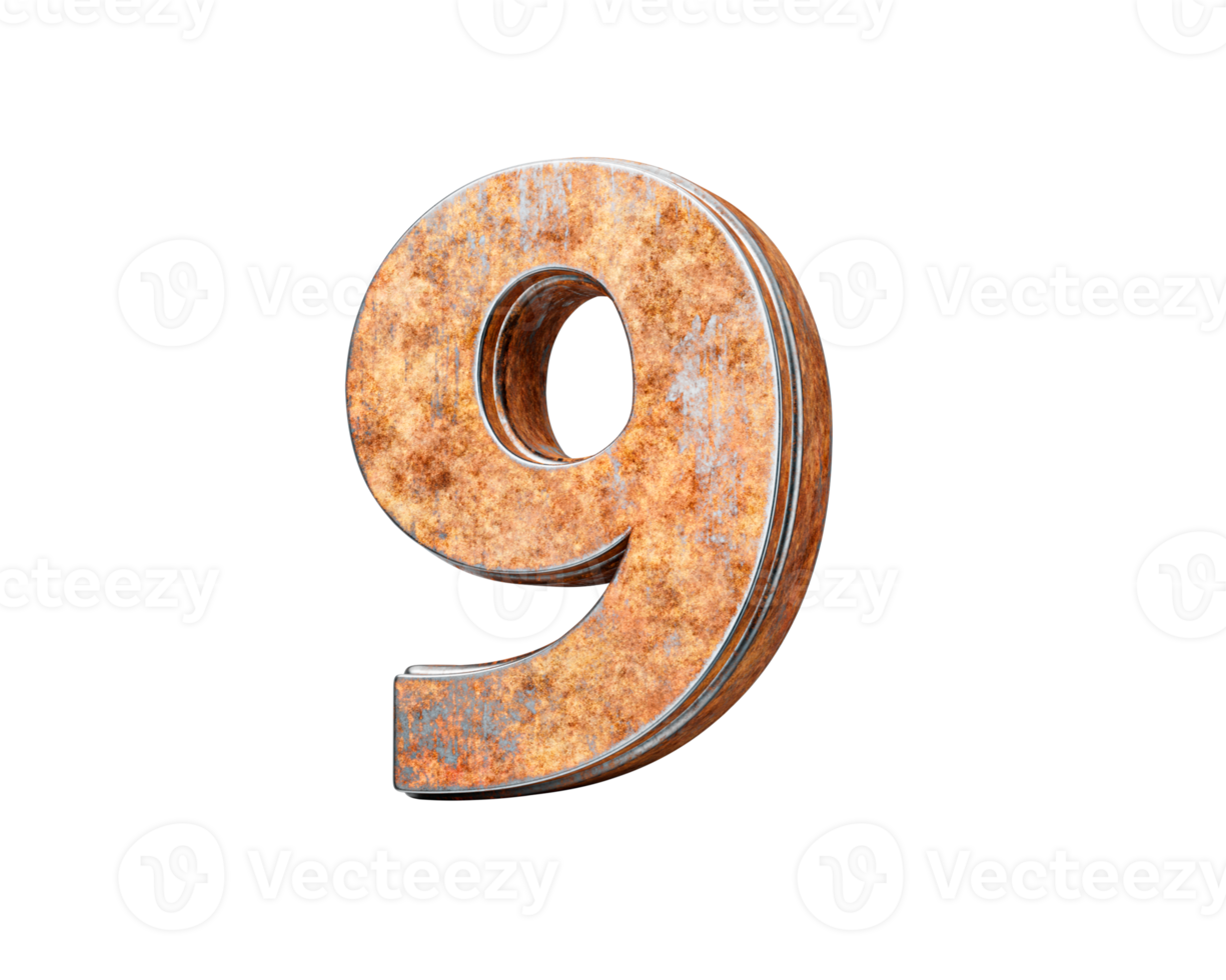 Number Nine 9 Digit Made Of Old Rusty Iron Metal Texture 3d Illustration png