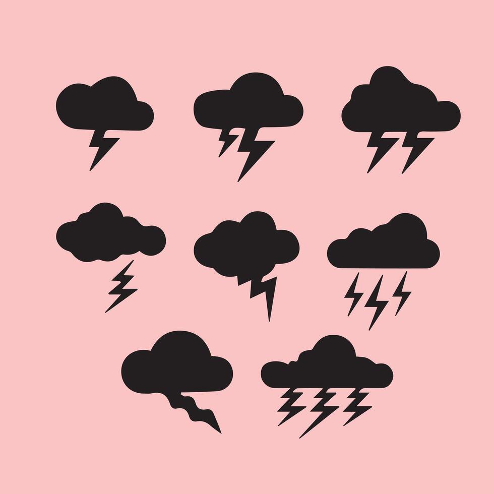 Nine Iconic Black Storm Clouds with Lightning vector