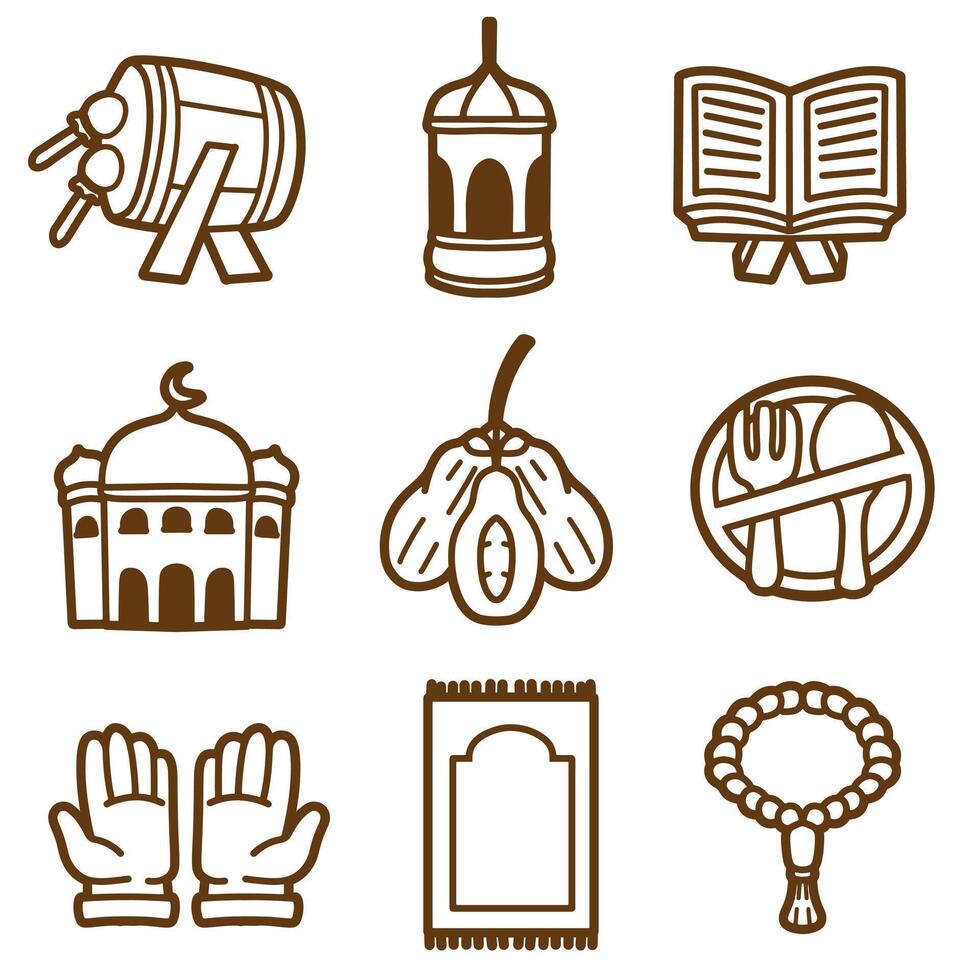 set of ramadan with outline style good for, element design, icon, print design, etc vector
