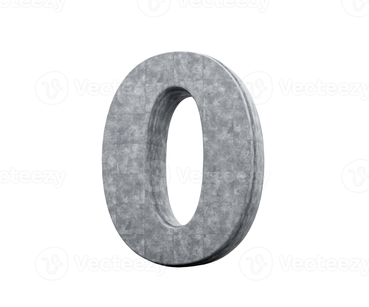 Concrete Number Zero 0 Digit Made Of Grey Concrete Stone 3d Illustration png