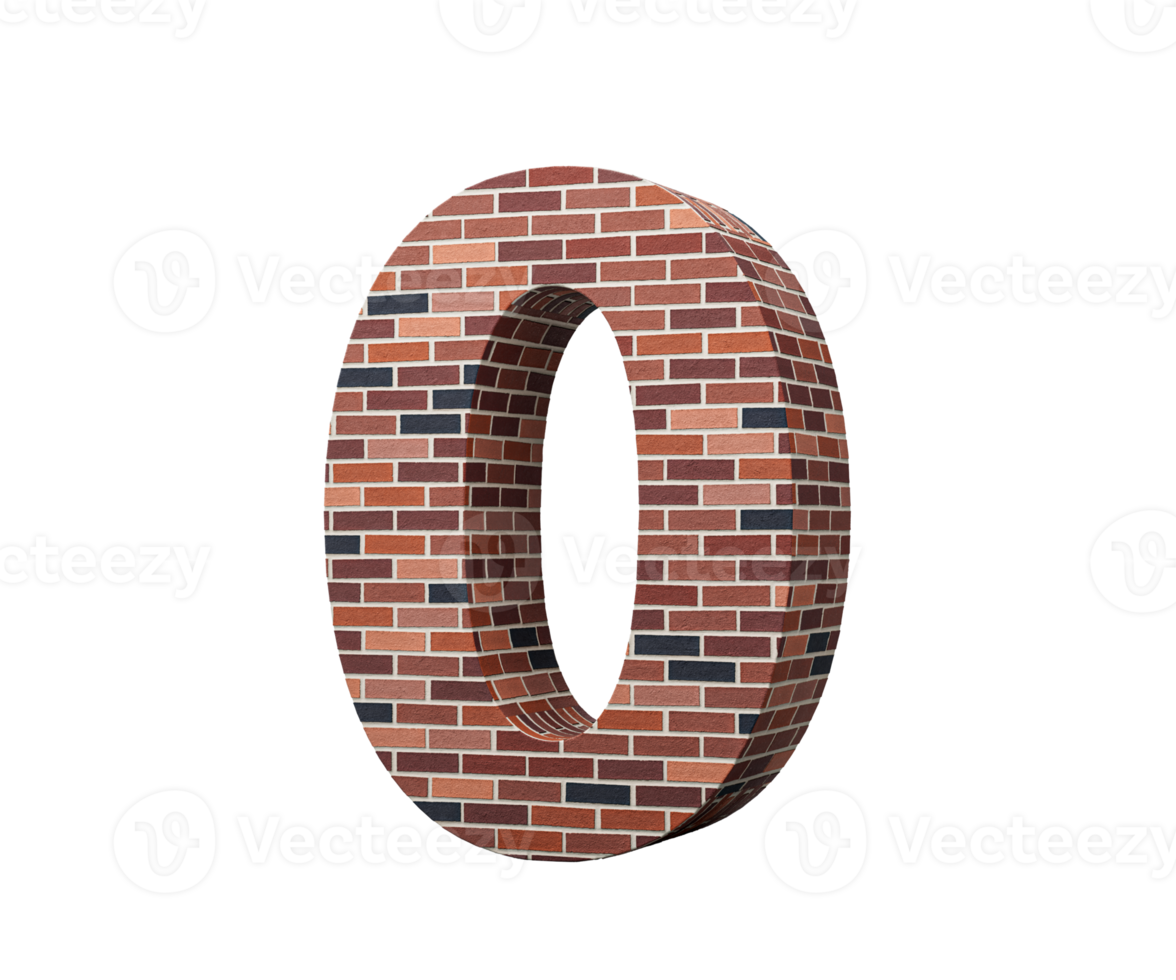 Bricks Wall Number Zero 0 Digit Made Of Colored Wall Of Bricks On Background 3D Illustration png