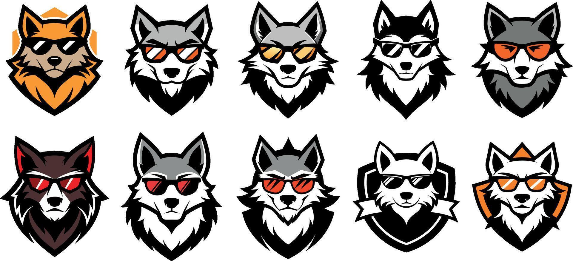 Wolf, collection of wolfs head mascot logo style art illustration vector