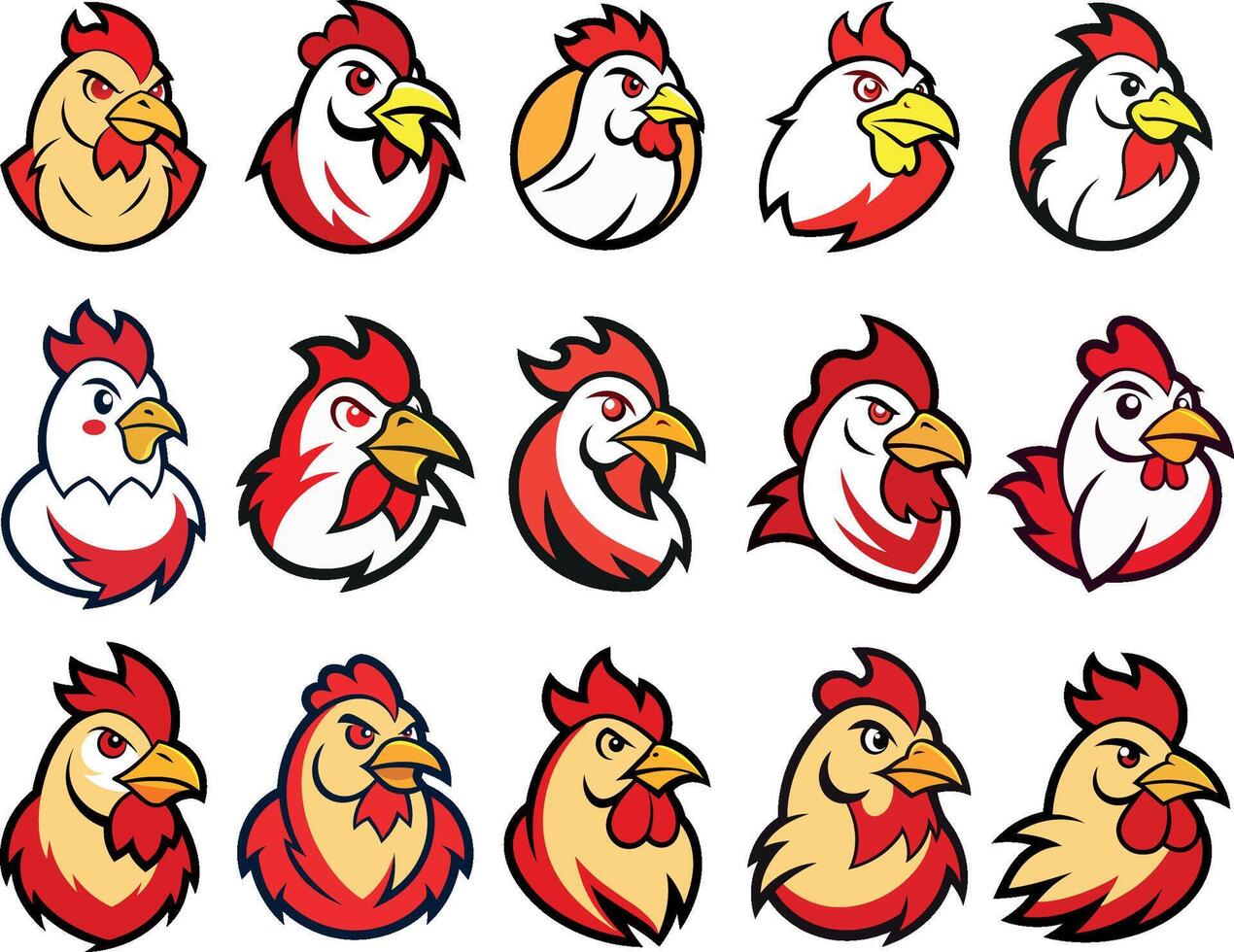 Chickens Head Mascot logo style art illustration vector