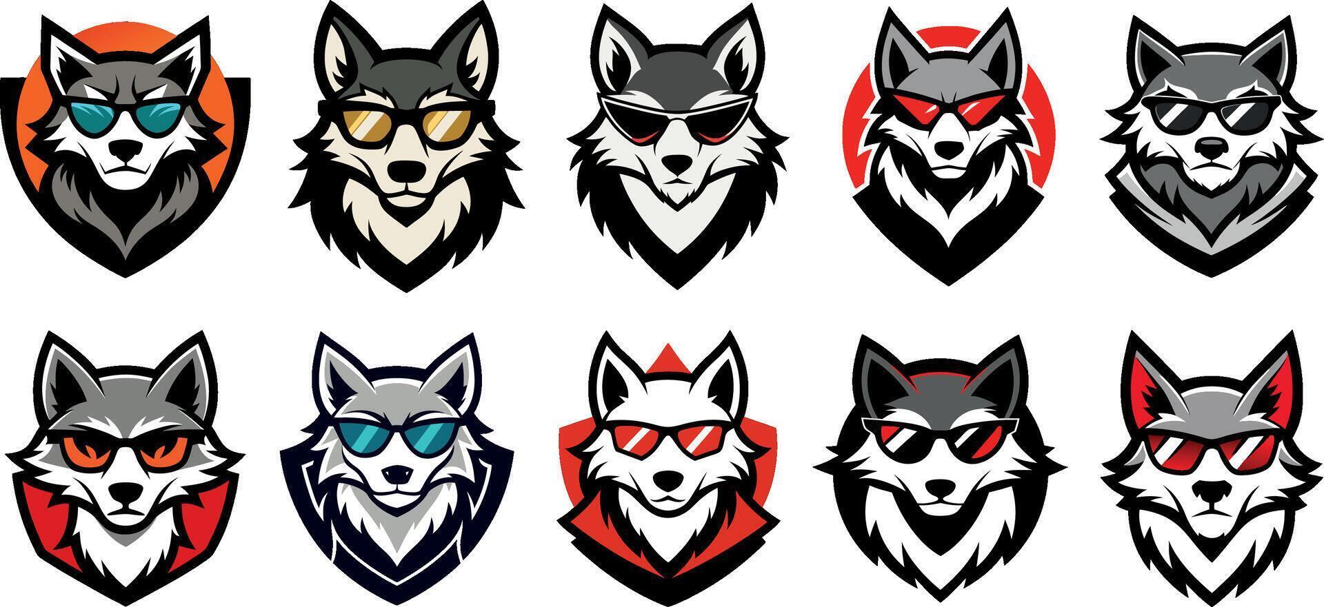 Wolf, collection of wolfs head mascot logo style art illustration vector