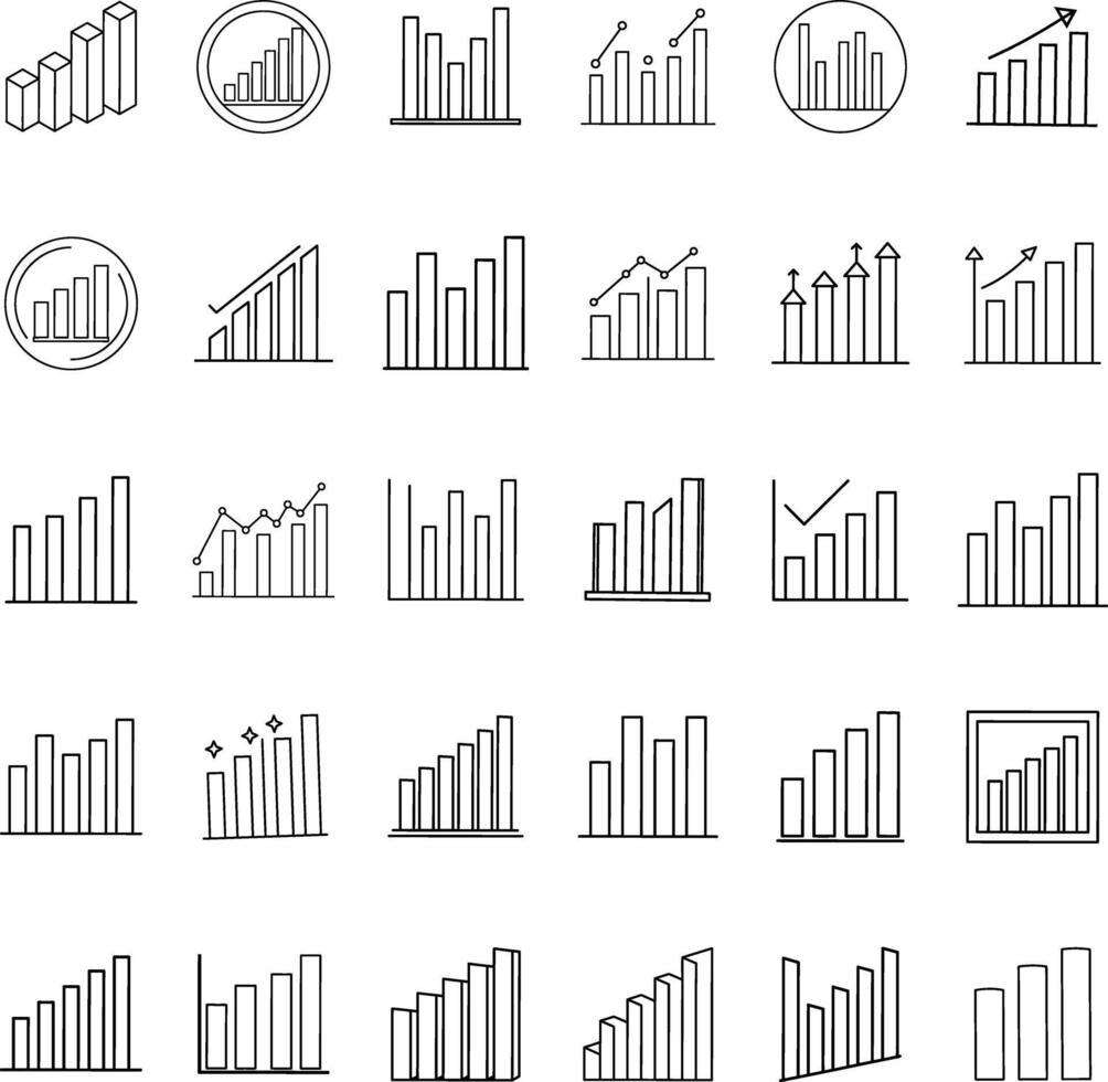 Collection of Bar Charts, Graphs, and Data Visualizations vector