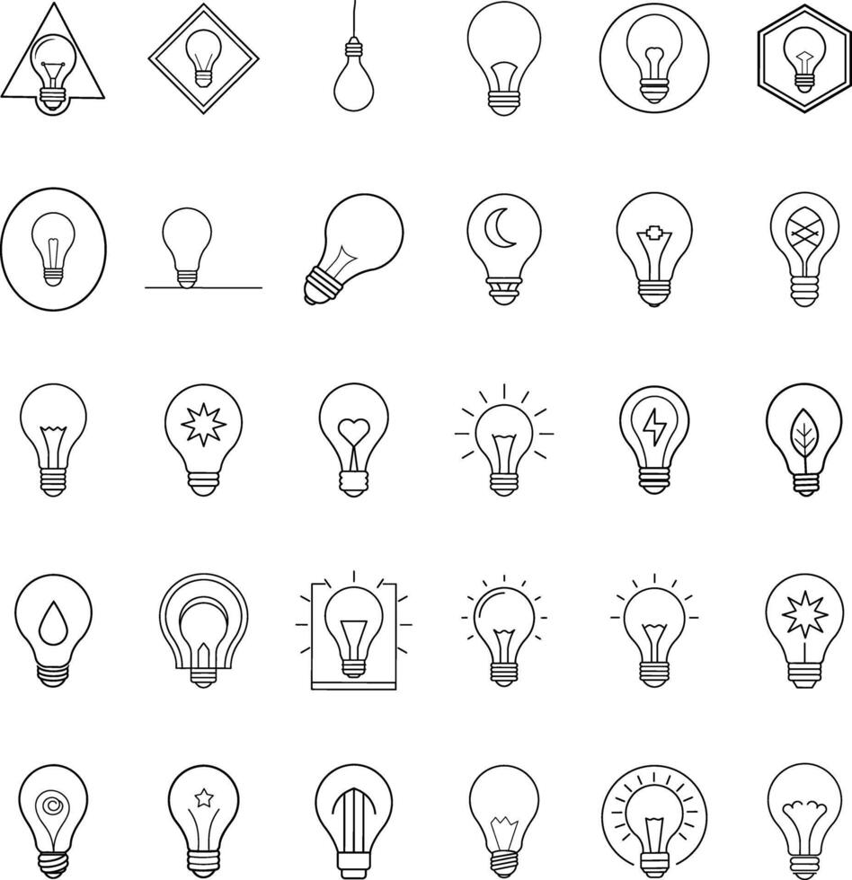 Lightbulb Icons Diverse Designs, Ideas, Energy, and Innovation vector
