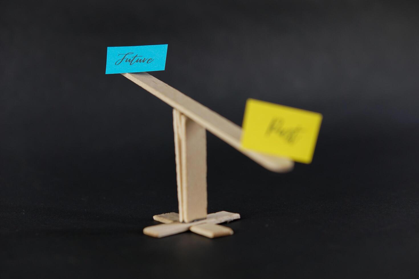 selective focus concept of duality using sticky notes with the antonym words Future made by hand on a dark background photo