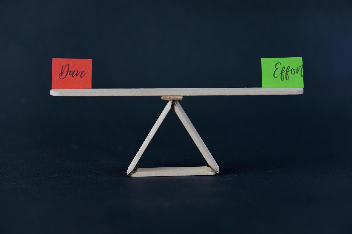 concept of duality using sticky notes with the motivational words Effort - Dare made by hand on a dark background photo