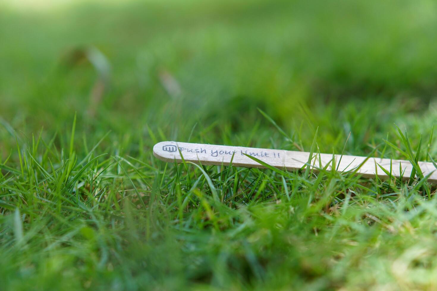 close up of the message on the ice cream stick on the grass as a concept of the spirit of life photo