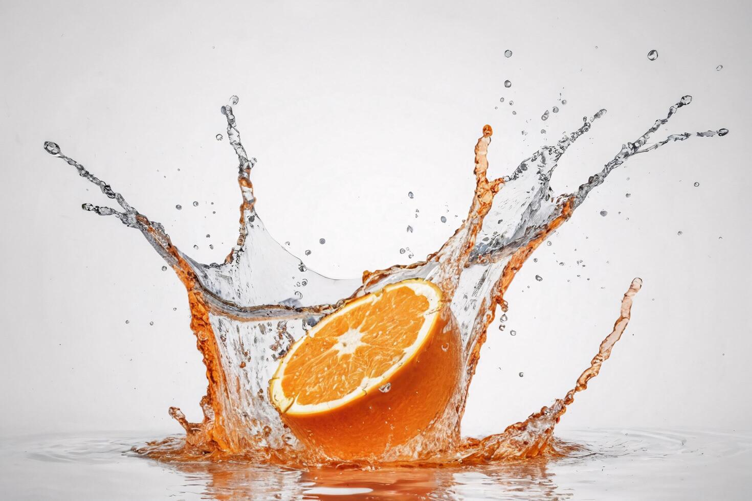 Orange splashing into water creating a beautiful crown of droplets. photo