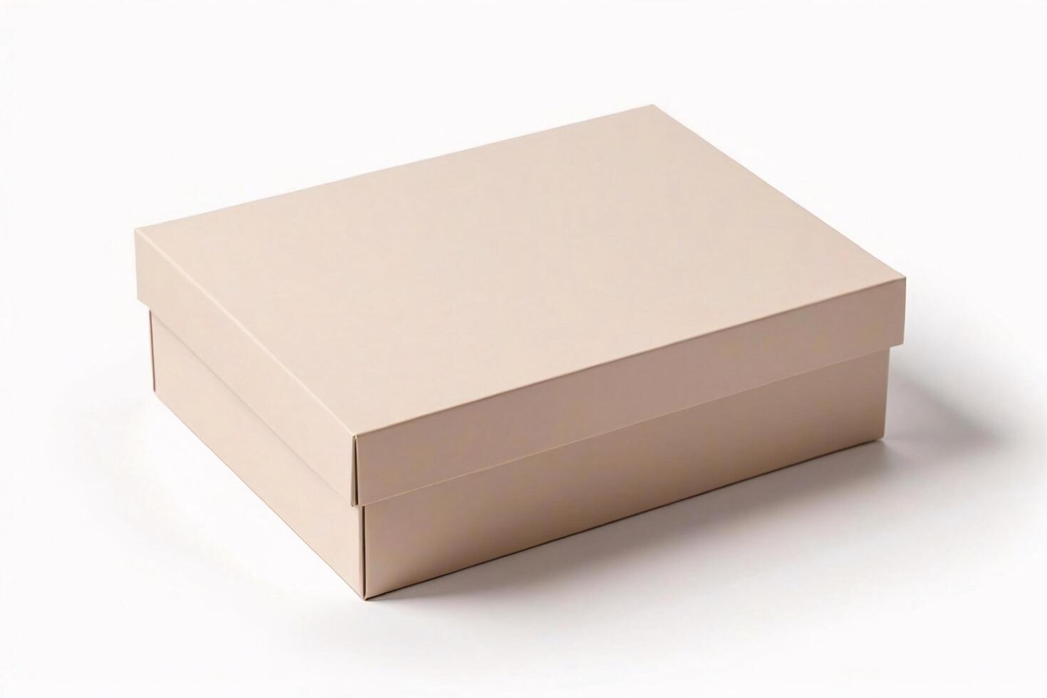 Closed beige cardboard box on white background. photo