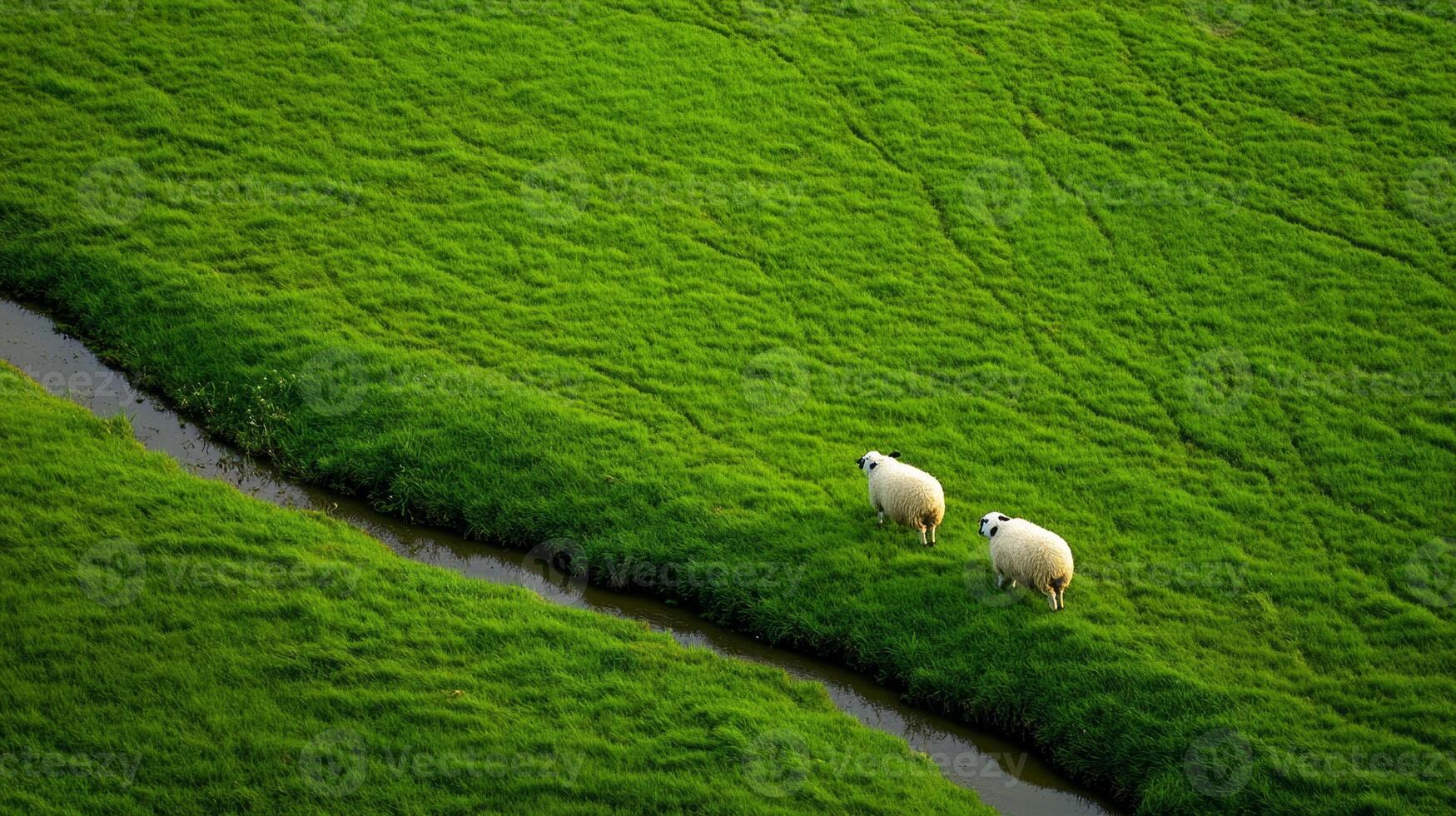 Serene Sheep Grazing in Lush Green Meadow photo