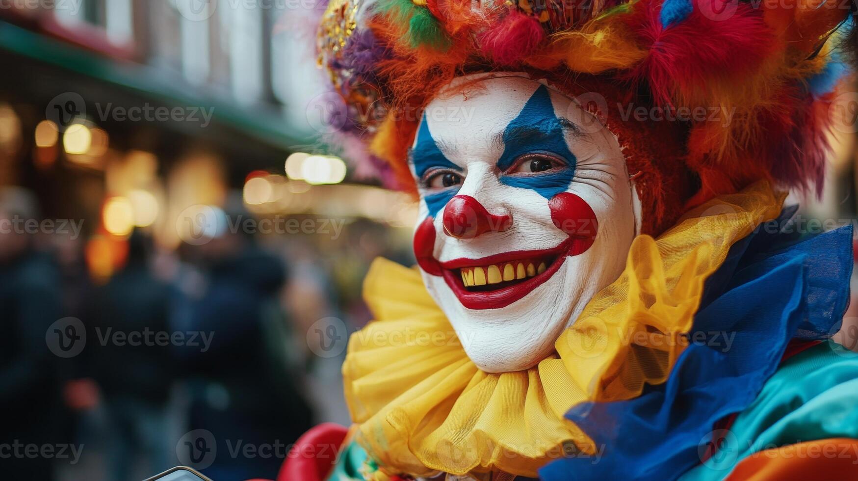 Smiling Clown in Colorful Costume photo