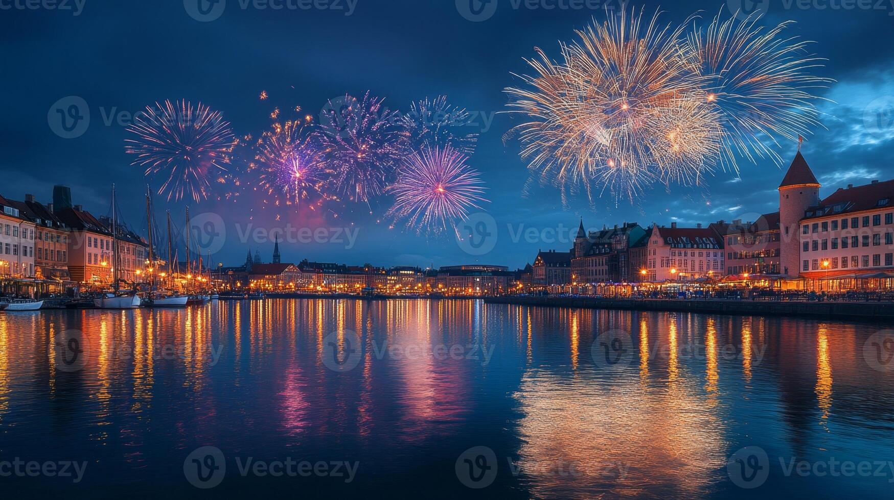 City Fireworks Celebration at Night photo