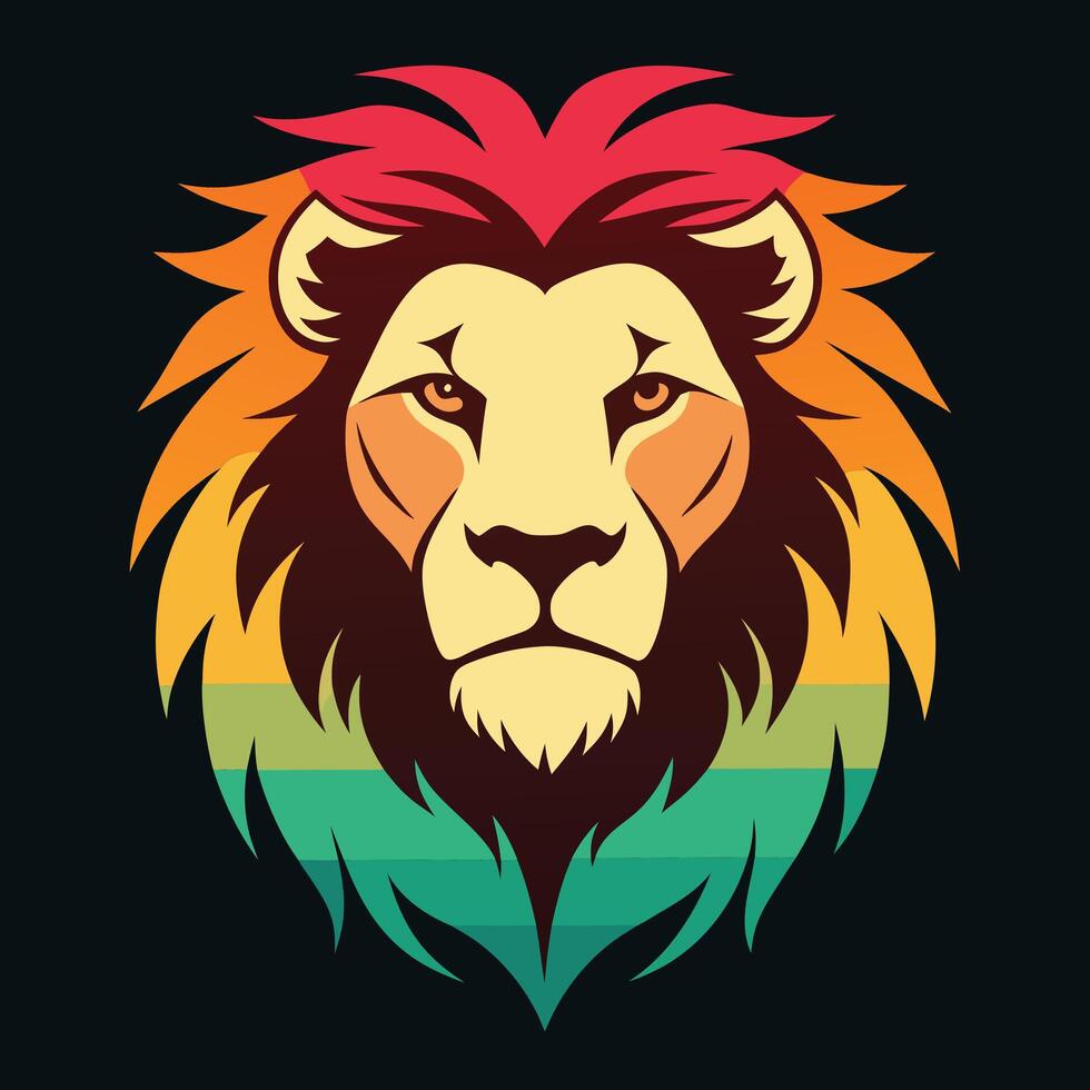 Lion s head silhouette in retro color gradients design for creative uses with vibrant retro colors and dynamic styles. vector