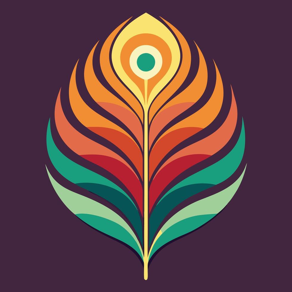 Retro peacock feather with gradient colors design for creative uses with vibrant retro colors and dynamic styles. vector