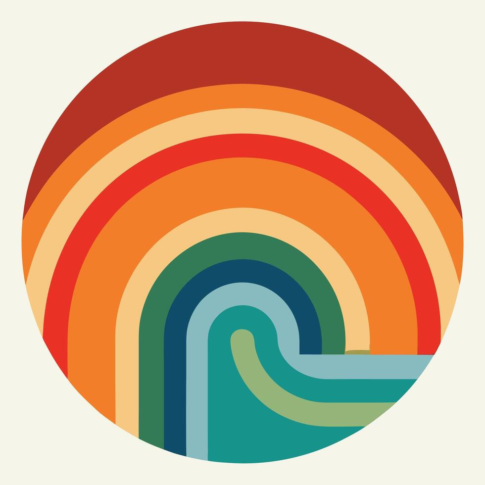 Abstract retro rainbow in a circular design design for creative uses with vibrant retro colors and dynamic styles. vector