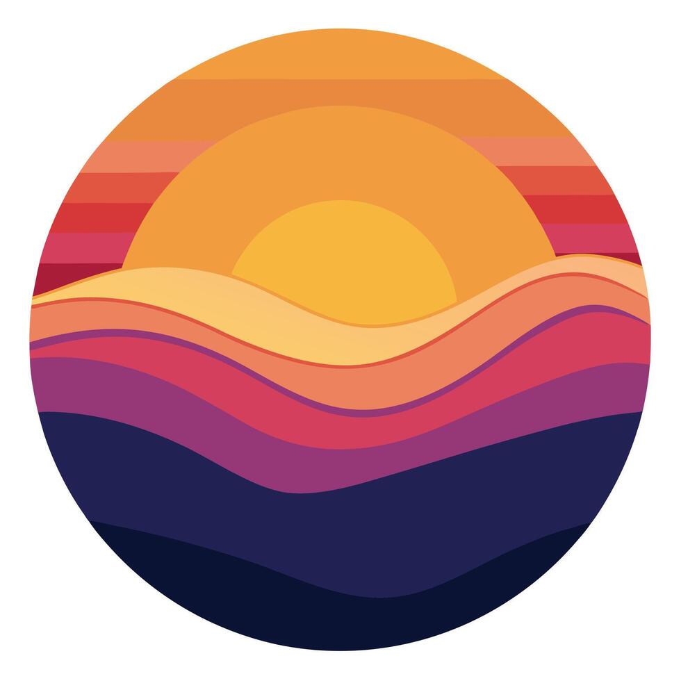Abstract circular sunset with gradient waves design for creative uses with vibrant retro colors and dynamic styles. vector