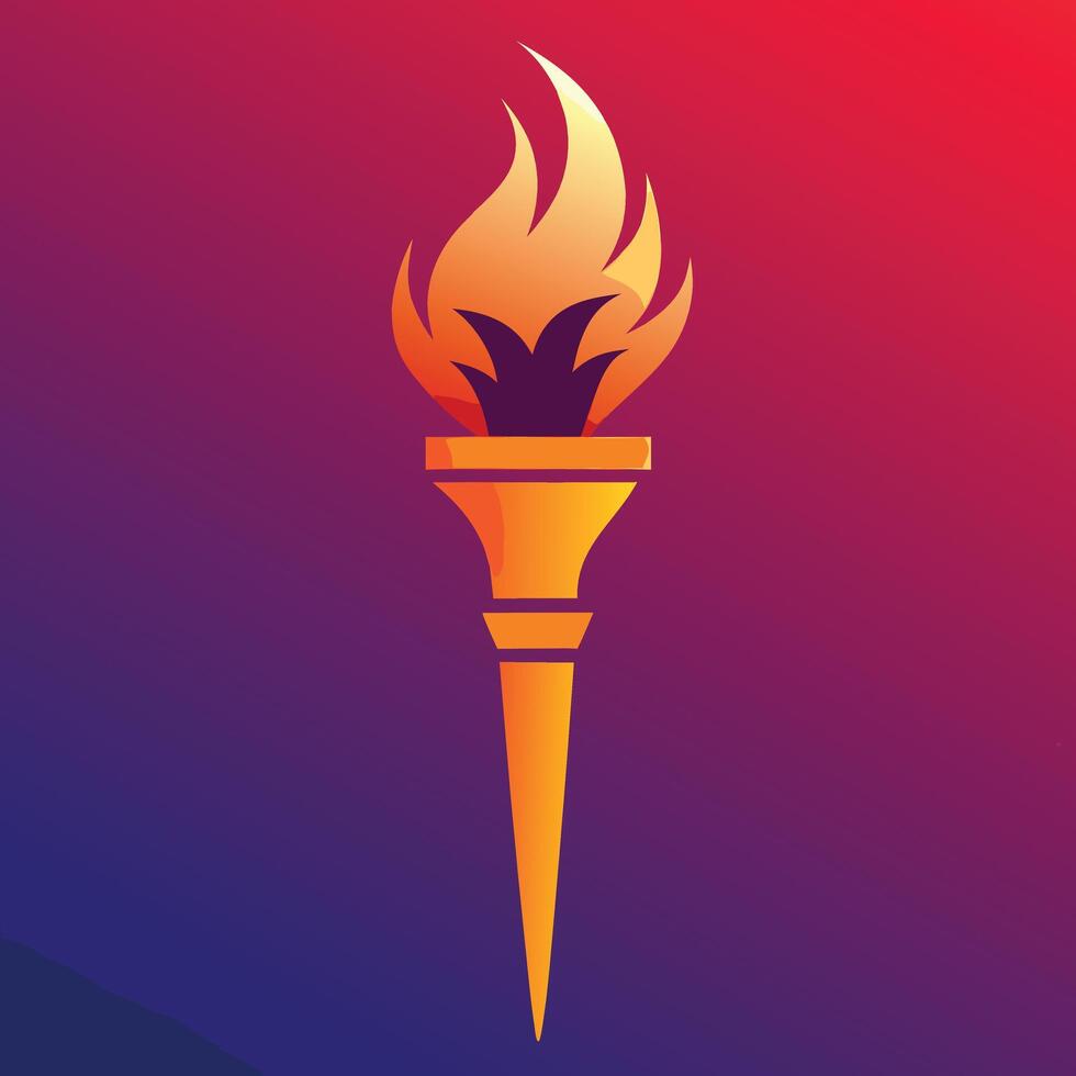 Flaming torch silhouette on gradient background design for creative uses with vibrant retro colors and dynamic styles. vector