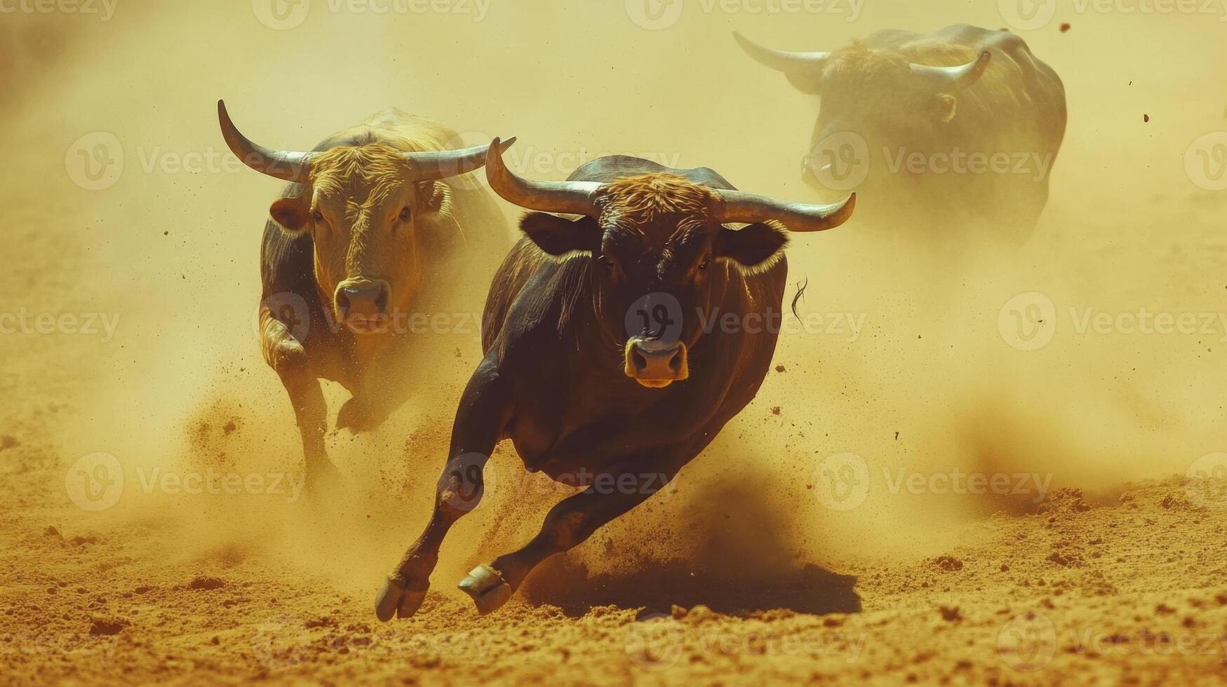 Powerful Bulls Running in the Dust photo