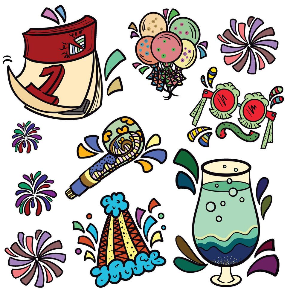 art drawing about new year and party supplies vector