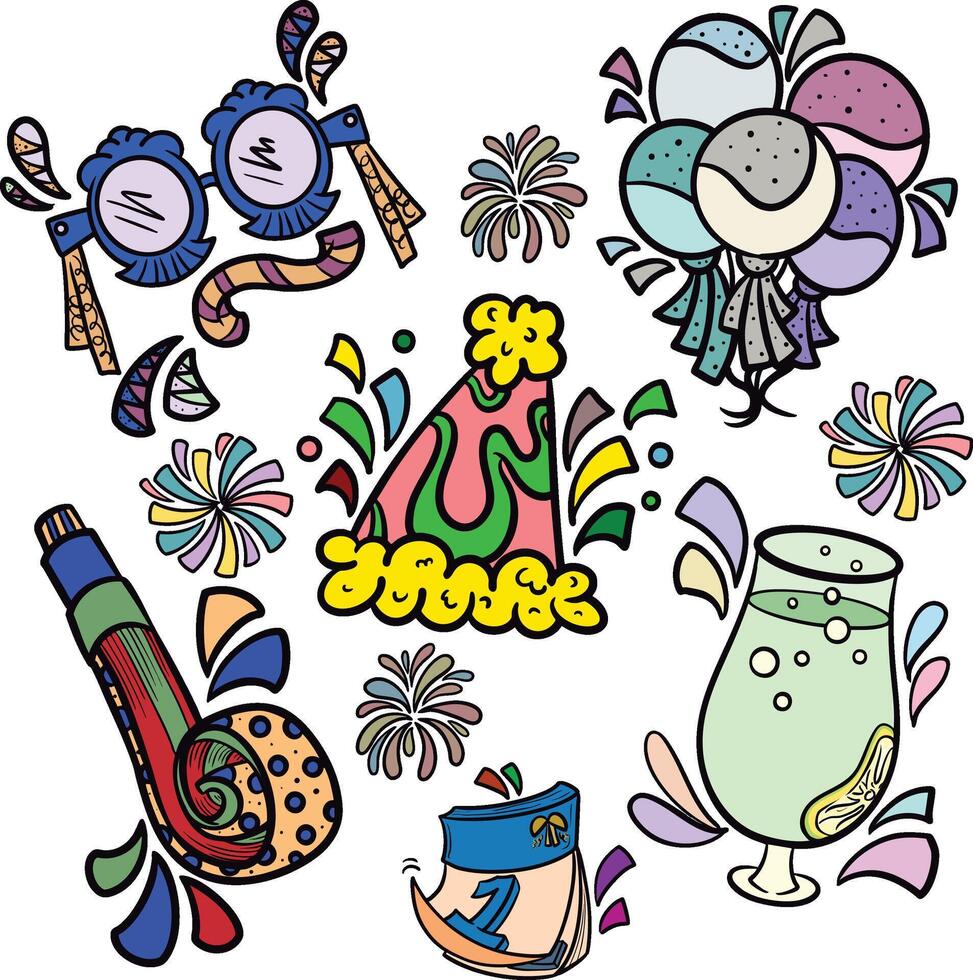 cute objects for new year and birthday parties vector