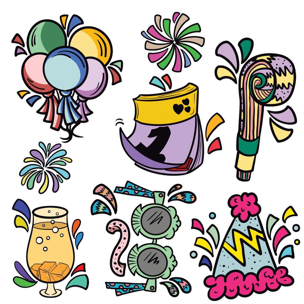 cute objects for new year and parties vector
