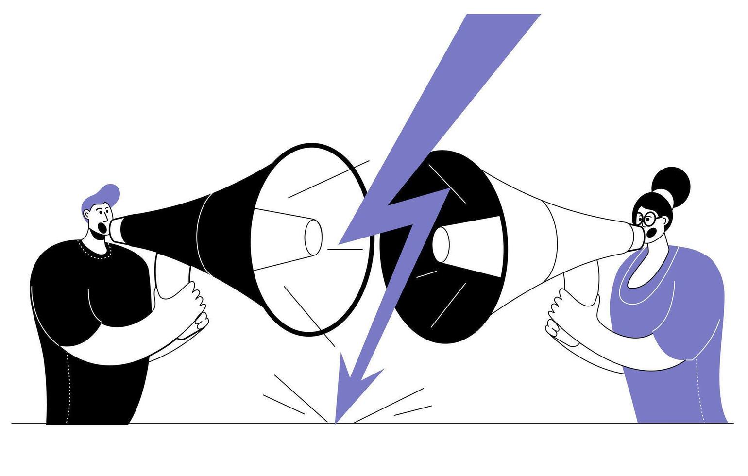 A man and a woman are arguing in megaphones. vector