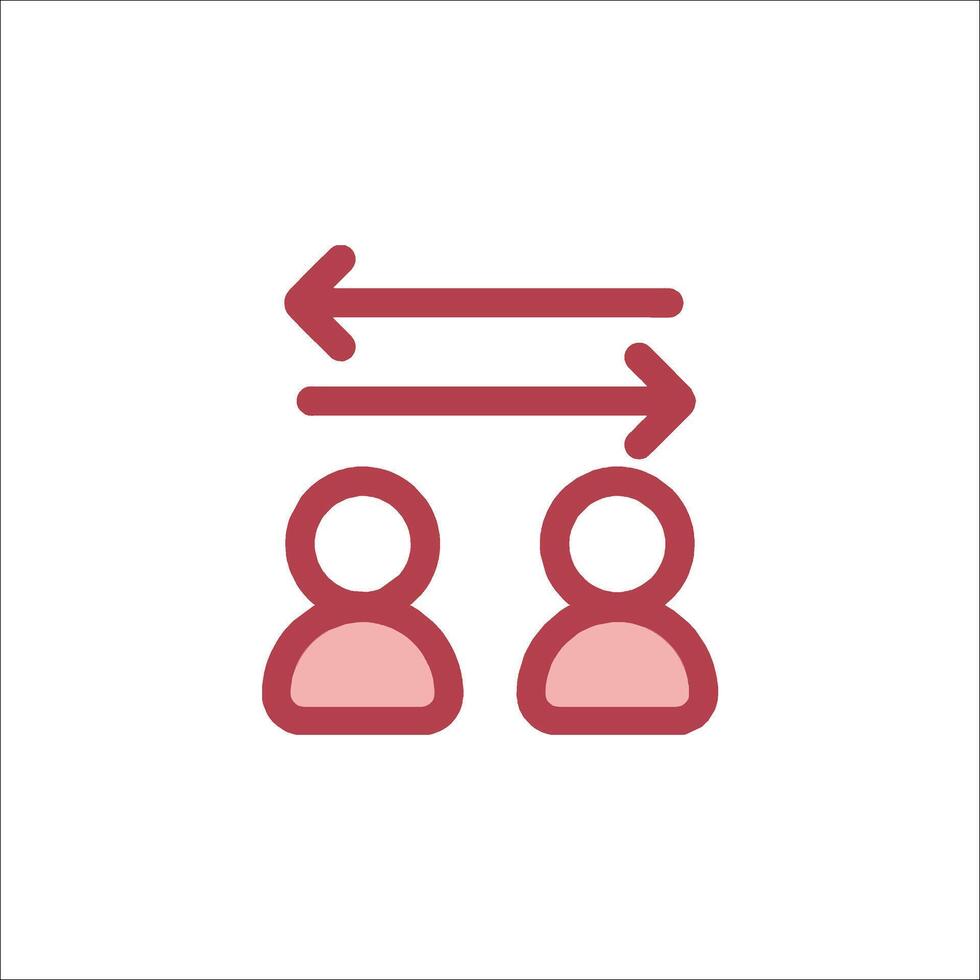 A red icon of two people with arrows pointing to each other vector