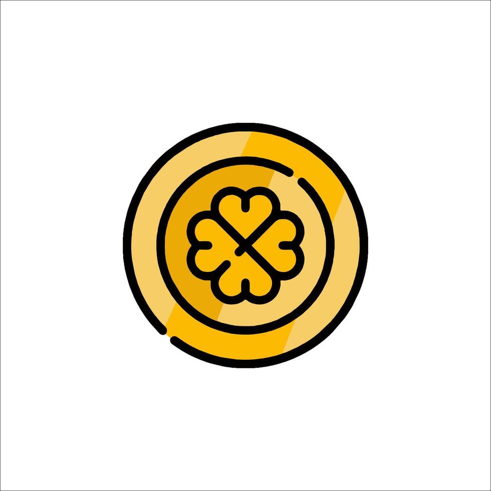 A golden coin with a clover on it vector