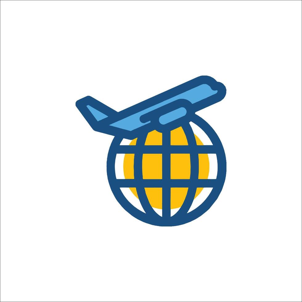 Airplane flying around the globe icon vector
