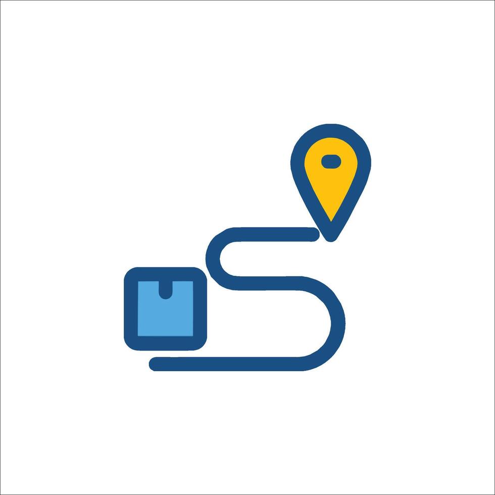 A map pin with a blue and yellow arrow vector