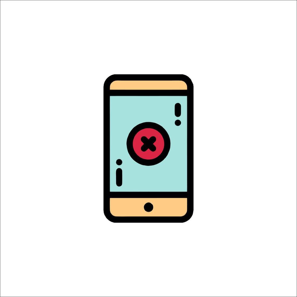 A phone with an x on it in a flat line style vector