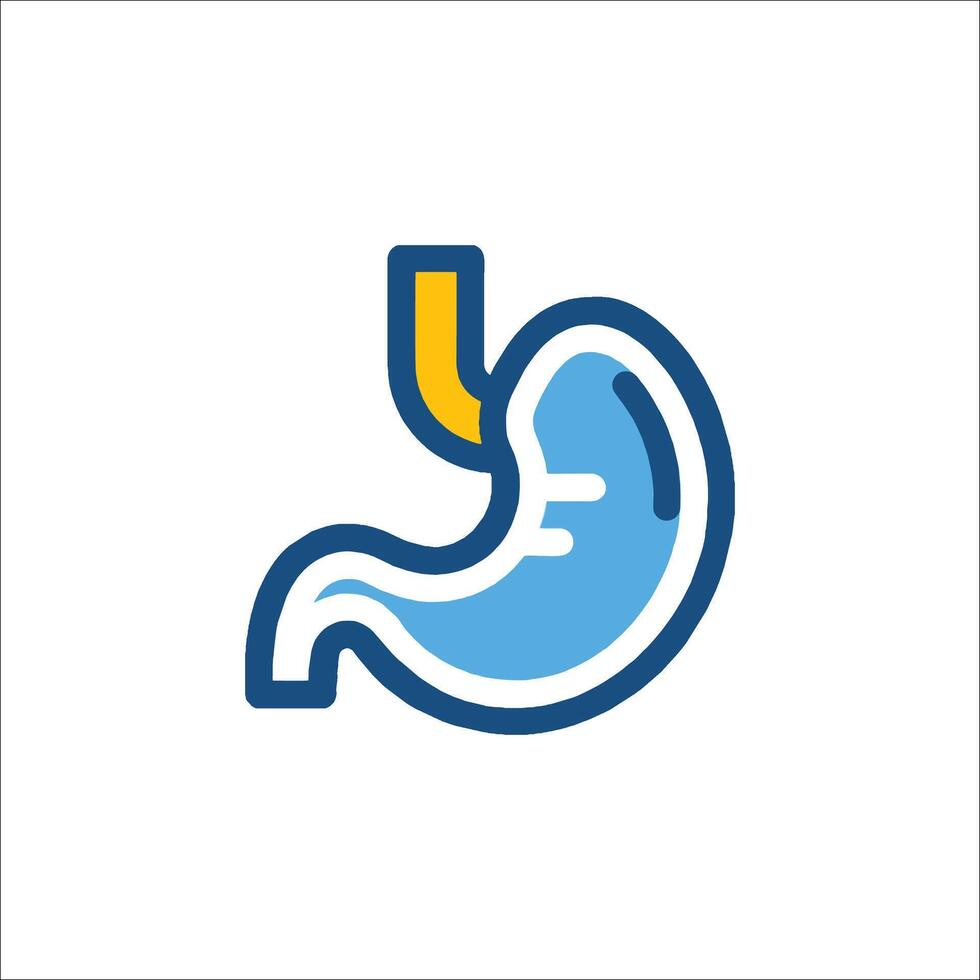 The stomach icon is shown in blue and yellow vector