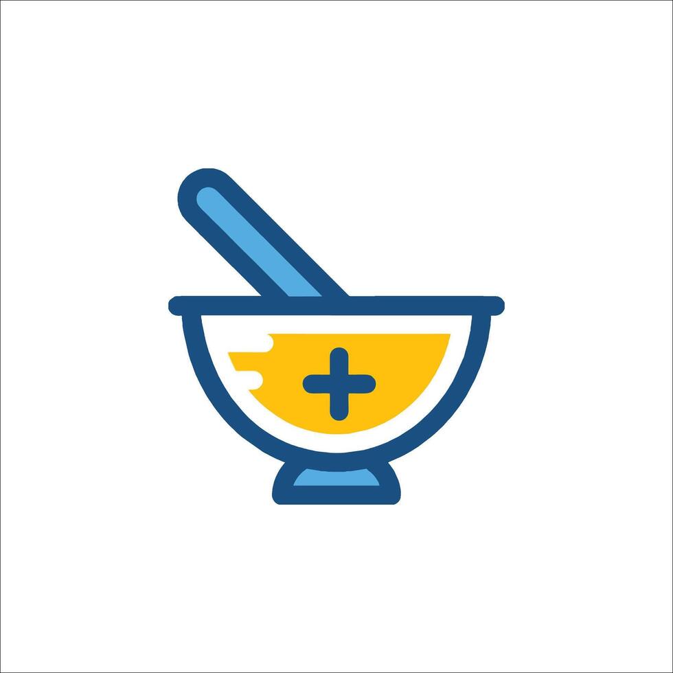 A bowl with a spoon and a medicine in it vector