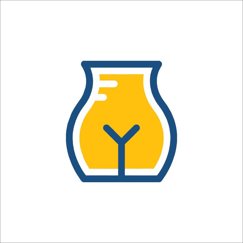 A yellow and blue flask with a yellow arrow vector