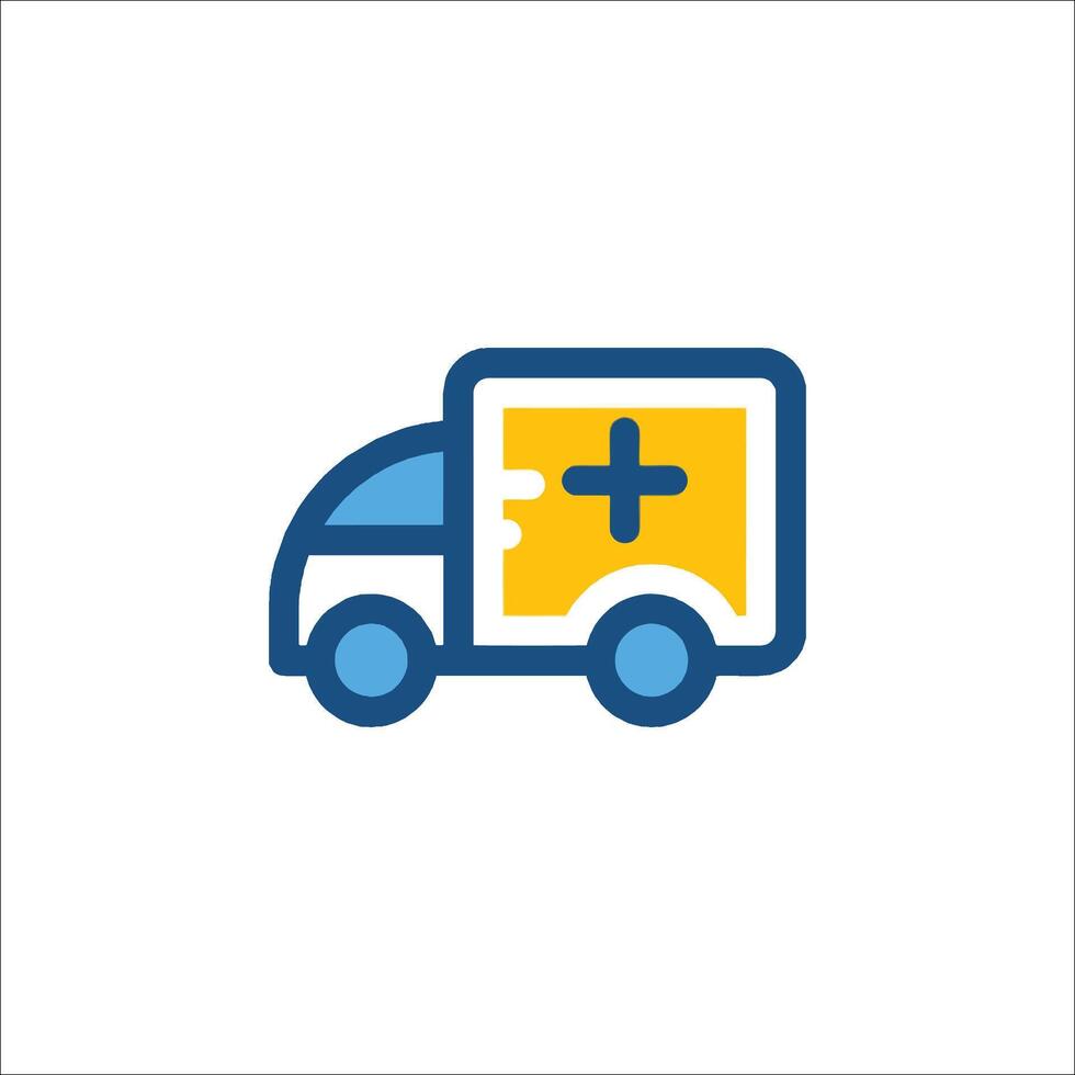 A truck with a cross on it is shown in a flat design vector