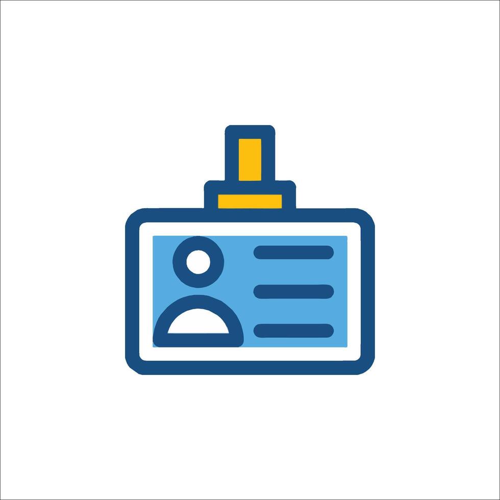 A blue and yellow icon of a person holding a badge vector