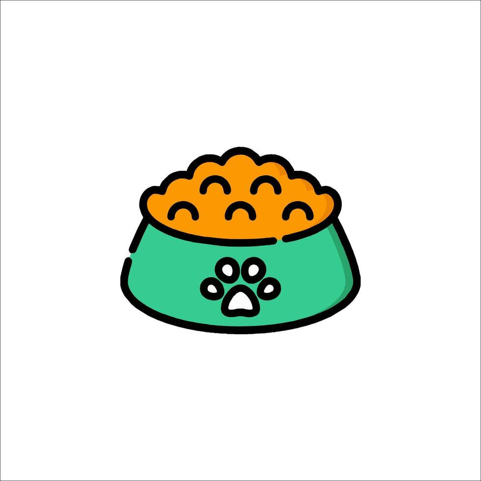 A cat bowl with food in it on a white background vector